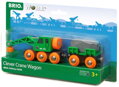 BRIO DŘEVO Set Vagon s nákladem + jeřáb doplněk k vláčkodráze 33698