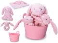 PLYŠ Zajíček růžový set s chrastítkem a usínáčkem v košíku pro miminko