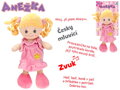 Baby panenka Anežka blondýnka 36cm zpívá mluví česky textilní na baterie CZ Zvuk