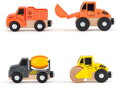 WOODY DŘEVO Stavební stroje set 4 autíčka se 2 figurkami doplněk k vláčkodráze