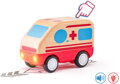 WOODY DŘEVO Auto baby sanitka na setrvačník na baterie Světlo Zvuk