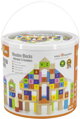 VIGA DŘEVO Baby stavebnice kostky 100ks písmena a čísla v kyblíku