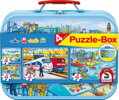 SCHMIDT Puzzle Doprava 4v1 v plechovém kufříku (26,26,48,48 dílků)