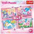 TREFL Puzzle Jednorožci a kouzla 4v1 (35,48,54,70 dílků)