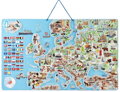 WOODY Magnetická mapa Evropy s obrázky a společenská hra, 3v1 v angličtině