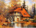 NORIMPEX Diamantové malování Domeček s mlýnem na podzim 30x40cm