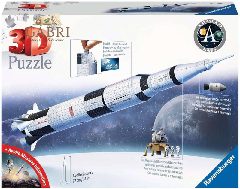 RAVENSBURGER Puzzle 3D Vesmírná raketa Saturn V 440 dílků 70x50cm skládačka