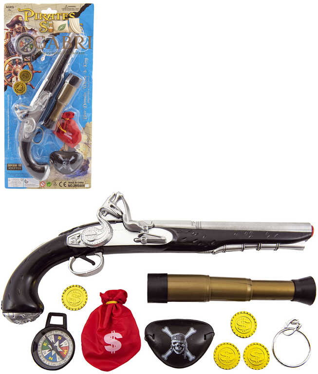 Pirátská pistole bambitka set s dalekohledem a doplňky plast na kartě