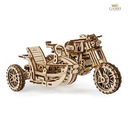 Ugears 3D dřevěné mechanické puzzle UGR-10 Motorka (scrambler) s vozíkem