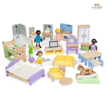Bigjigs Toys Sada dřevěný nábytek do domečku pro panenky