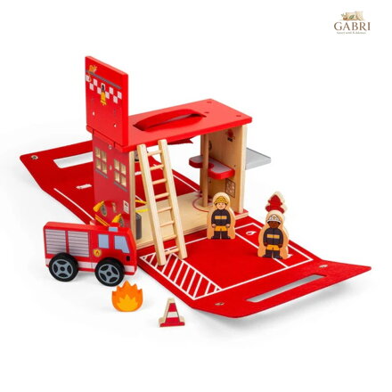 Bigjigs Toys Dřevěná hasičská stanice na cesty