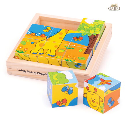Bigjigs Toys Obrázkové kostky kubusy Safari 9 kostek