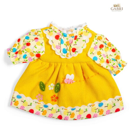Bigjigs Toys Žluté šaty s jablíčky a kytičkami pro panenku 28 cm
