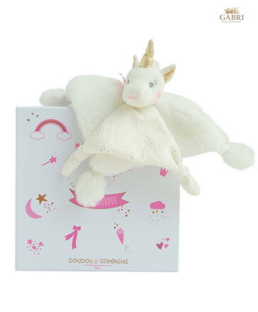Doudou Dárková sada - plyšový muchláček jednorožec  22 cm