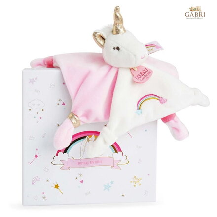 Doudou Dárková sada - plyšový muchláček jednorožec růžový 20 cm
