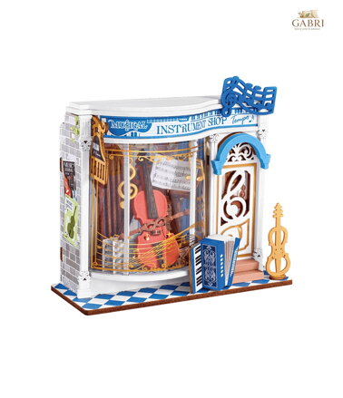 RoboTime 3D dřevěná skládačka Miniatura domečku mini Obchod s hudebními nástroji