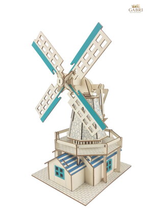 Woodcraft Dřevěné 3D puzzle Holandský větrný mlýn modrý