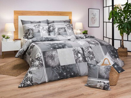 Povlečení bavlna Pampelišky 3D šedé 140x200, 70x90 cm II.jakost