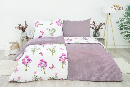 Ložní povlečení bavlněné Stanex jaro fialové (LS246), 140 x 220 + 90 x 70, Knoflíkové