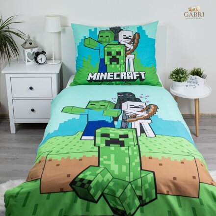 Ložní povlečení bavlněné Minecraft Mobs Here, 140 x 200 + 90 x 70, Zip
