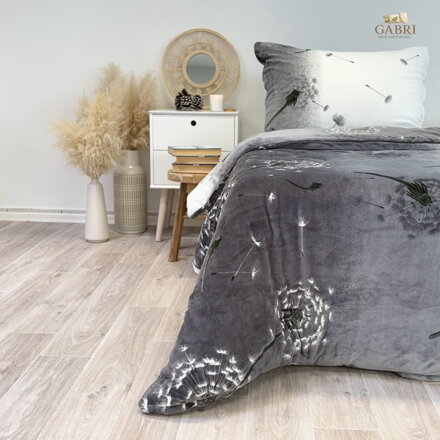 Ložní povlečení mikroflanel pampeliška šedá (LS401), 140 x 220 + 90 x 70, Zip