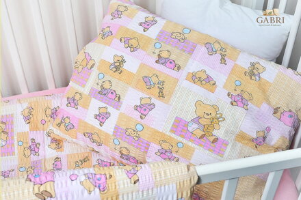 Dětské ložní povlečení krepové Stanex méďa s hračkami růžový (LS318), 135 x 90 + 40 x 60, Knoflíkové