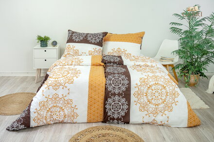 Ložní povlečení bavlněné Stanex mandaly hnědé (LS238), 140 x 200 + 90 x 70, Knoflíkové