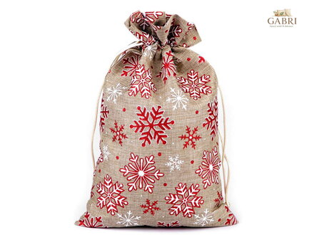 Vánoční dárkový pytlík vločky s glitry 20,5x30,5 cm imitace juty