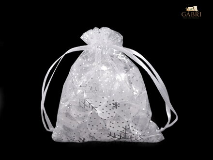 Vánoční dárkový pytlík vločky 9x11 cm organza