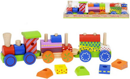 Vláček baby 33cm mašinka + 2 vagonky navlékací s kostkami pro miminko