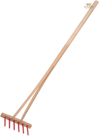 DŘEVO Hrábě dětské nářadí dřevěné červené s násadou 90cm s 6 kolíky plast