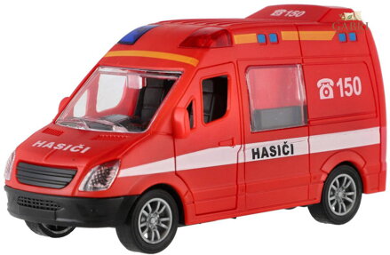 Auto hasiči 12cm dodávka plastová červená na setrvačník