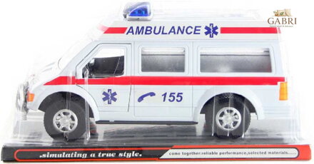 Auto sanitka plastová 15cm bílá ambulance na setrvačník