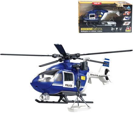Vrtulník policejní modrá helikoptera Policie na baterie Světlo Zvuk