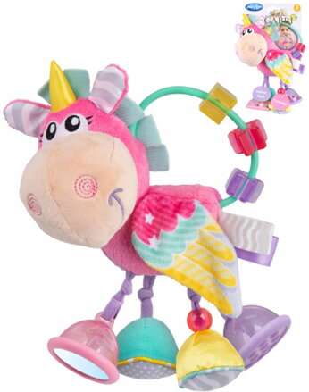 PLAYGRO Baby jednorožec chrastítko textilní se zrcátkem pro miminko