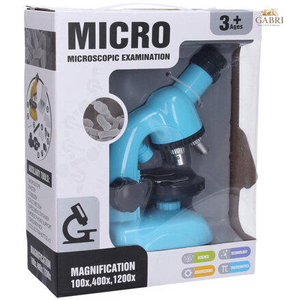 Mikroskop dětský modrý s držákem na mobil Zvětšení 100x/400x/1200x