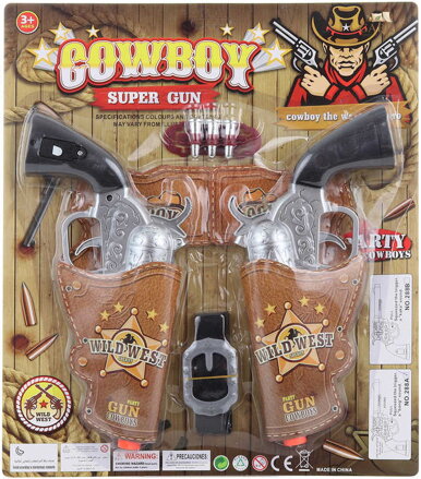 Pistole kovbojská set 2ks western sada v pouzdře s doplňky na baterie Zvuk