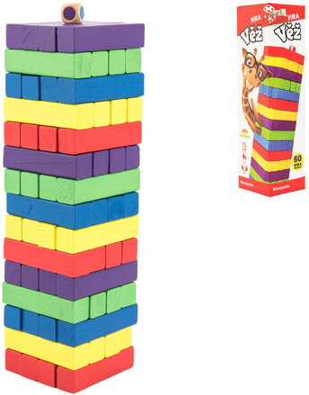 BONAPARTE DŘEVO Hra věž Jenga barevná 60 dílků *SPOLEČENSKÉ HRY*
