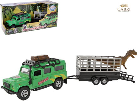 KIDS GLOBE Traffic auto Land Rover set s přívěsem a dinosaurem PB kov
