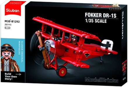 SLUBAN Model Bricks Trojplošník Fokker DR-1S 281 dílků + figurka STAVEBNICE