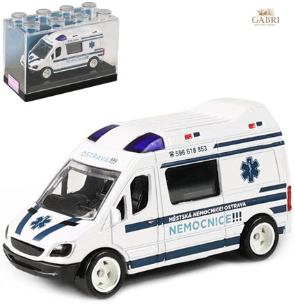 Auto sanitka Ostrava kovová ambulance volný chod v plastovém boxu