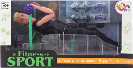 Panáček kloubový fitness sportovec panák set s lavicí a činkami plast