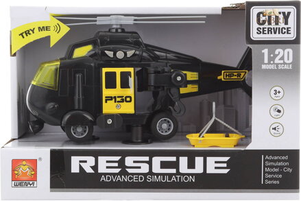 Helikoptéra pátrací černá 1:20 vrtulník s nosítky  na baterie Světlo Zvuk