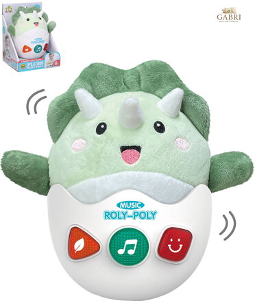 PLYŠ Roly-poly baby dino kývací pro miminko na baterie Světlo Zvuk
