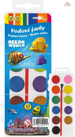 Barvy vodové set se štětcem Ocean World rybičky vodovky 12 barev