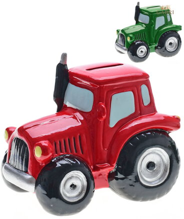 KIDS GLOBE Pokladnička traktor retro porcelánová kasička 2 barvy