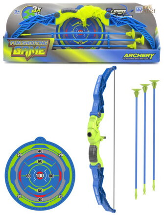Luk sportovní modrozelený set se 3 soft šípy na přísavku s terčem