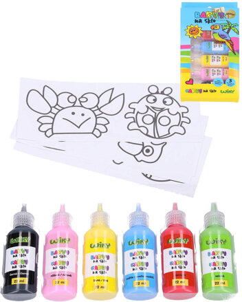 Barvy na sklo glitter se třpytkami set 5x 22ml + černá kontura se šablonami