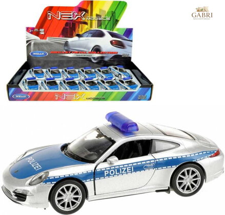 WELLY Auto policie Porsche 911(991) Carrera S kov zpětný chod 12cm