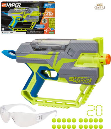 HASBRO NERF Hyper Fuel 20 blaster set s náboji a ochrannými brýlemi